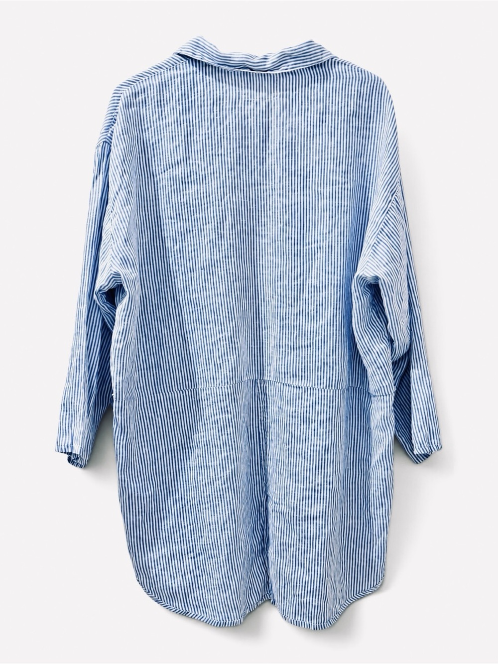 Rare FLAX Jeanne Engelhart Blue Stripe 100% Linen Seersucker Tunic Blouse Top S - Picture 5 of 7